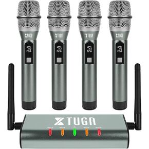 XTUGA UF4600 4 Channel UHF Wireless Microphone System Cordless Microphone with 4 Handheld Mic Mini Receiver Metal Build Long Distance 164ft for Church, Party, Outdoor Events