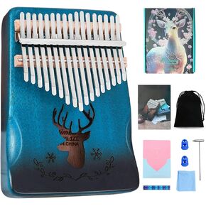 Portable Kalimba Thumb Piano, 17 Keys Mbira Finger Piano with Tune Hammer and Instruction,Musical Instruments Birthday Gift for Kid Adult (Blue, 17 keys)