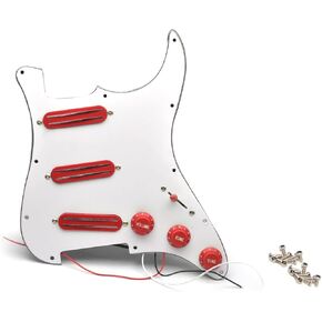 Prewired Load Strat Black Pickguard SSS with Hot Dual Red Pickups Set Fit Strat Style Guitars Wired Pick Guard Loaded Super High Output Hot Rail Pickup