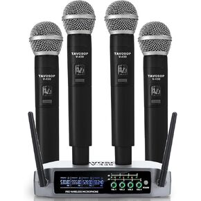 UR-409 4 Channel Professional Wireless Microphone System with Cordless 4 Handheld Mics, Ideal for Home Party Singing Karaoke Meeting Church Event TV Speaker