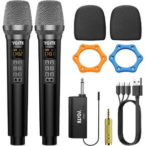 Wireless Microphone, UHF Metal Dual Handheld Cordless Dynamic Mic System with Rechargeable Receiver 2X30 Channels Wireless Microphones System ECHO Adjust 160ft Range for Singing, Wedding