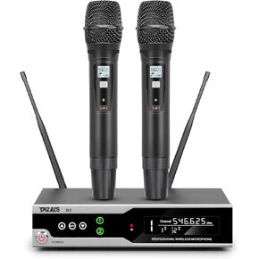 Wireless Microphone,Metal Dual Professional UHF Cordless Dynamic Mic Handheld Microphone System 300ft for Singing with Receiver Volume Control for Karaoke, DJ Party, Church, Wedding, Speech