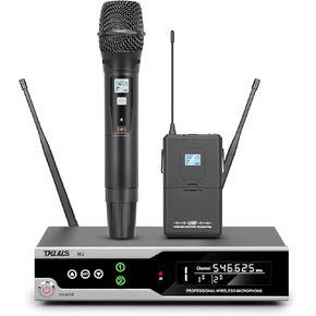 Wireless Microphone,Metal Dual Professional UHF Cordless Dynamic Mic Handheld Microphone System 300ft for Singing with Receiver Volume Control for Karaoke, DJ Party, Church, Wedding, Speech