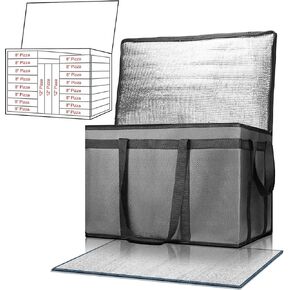 Insulated Food Delivery Bag, Commercial Grade Pizza Carrier for Hot and Cold Food, Large Reusable Catering Cooler Bag 22x15x14, Pizza Delivery Box for Uber Eats, Doordash Essentials