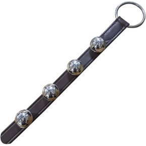 Door Hanging Bells – Bells on Leather Strap – Shopkeepers Bell Over The Door – Jingle Bells for Christmas Décor (14" Brown Leather Strip, 4 Chrome Plated Solid Brass Bells)