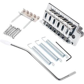 Banworks 6-String Tremolo Bridge System 52.5mm (2 1/16") String Space with Modern Saddles Tremolo Arm and Zinc Block for Strat ST Squier Style Electric Guitars JT/CYXT-01 Chrome
