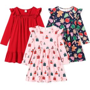 PATPAT Multipack Girl Toddler Dresses Sleeveless Flamingo Striped Toddler Casual Dresses Multicoloured