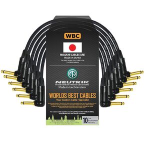 WORLDS BEST CABLES 6 Units - 12 Inch - Guitar Instrument Cable Custom Made Using Mogami 2524 Wire and Neutrik NP2RX-B ¼ Inch (6.35mm) Right Angled Gold TS Connectors