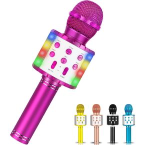 Winique Karaoke Microphone for Kids, Fun Toys Karaoke Machine with Bluetooth & LED Lights, Home KTV Birthday Party Player, for 5 6 7 8 9 10+ Years Old Girls Boys Teens (Gold)