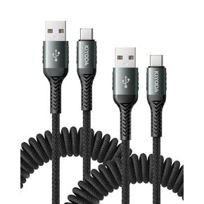 Coiled USB C to Lightning Cable 3FT, 2 in 1 iPhone 15 Charger Cord for Car Nylon Braided Multi Type C to TypeC Fast Charging Cables for iPhone 15 14 13 12 11 iPad, Samsung Galaxy Sony - 1Pack