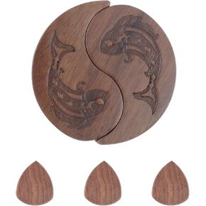 Rockhouse Guitar Pick Holder, 2 Guitar Bass Picks with Case, Wooden Plectrum Storage Box Gifts for Guitarist, Fish Design
