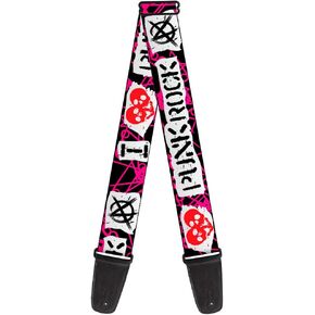 Buckle-Down Guitar Strap I Heart Punk Rock Safety Pins Black Fuchsia White 2 Inches Wide (GS-W30917)