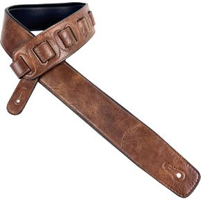 Walker & Williams G-54 Chestnut Brown Natural Finish Handmade Guitar Strap with Padded Glove Leather Back For Acoustic, Electric, And Bass Guitars