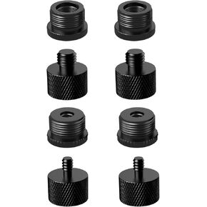 8 Pcs Mic Stand Adapter Set 5/8 Female to 3/8 Male, 3/8 Female to 5/8 Male, 5/8 Female to 1/4 Male and 1/4 Female to 5/8 Male Screw Thread Adapter Mic Thread Adapter Kit for Microphone - Black