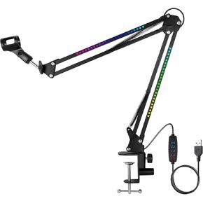 R35 Microphone stand arm holder boom desk arm mic holder, with microphone upgraded clip, Suitable for 2 kg microphone (Black)