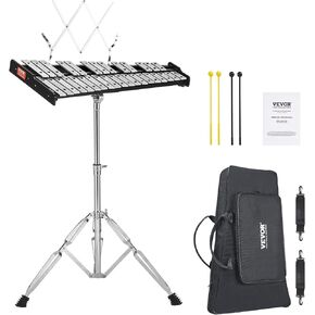 VEVOR 32 Note Glockenspiel Xylophone Bell Kit, Professional Percussion Instrument Set with Mallets, Drum Sticks, Music Stand, Adjustable Stand and Carrying Bag for Students & Adults