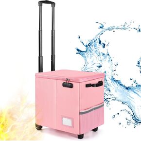 Portable fireproof rolling file box with Telescopic handle,file cart with wheels,File Storage Box with lock, file cabinet Collapsible Milk Crate Utility Carts (Black)
