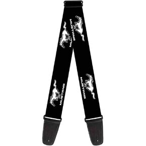 Buckle-Down Guitar Strap - Ford Mustang Black/White Logo REPEAT - 2" Wide - 29-54" Length