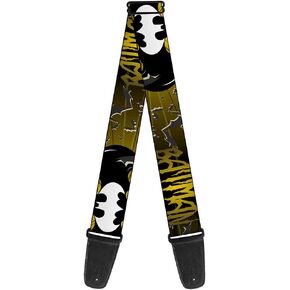 Buckle-Down Guitar Strap - BATMAN w/Bat Signals & Flying Bats Yellow/Black/White - 2" Wide - 29-54" Length