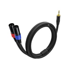 3.5mm TRS to 2 XLR Cable 3.3 FT, Unbalanced 1/8 TRS Male to Dual XLR Male, Y Splitter Aux to Dual XLR Breakout Cable, 24k Gold-Plated Connectors for Smartphone, Tablet, Laptop