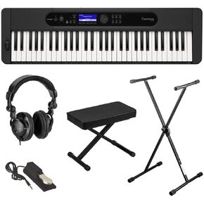 Casio Casiotone CT-S400 61-Key Piano Style Portable Keyboard, Black Bundle with Stand, Bench, Studio Monitor Headphones, Sustain Pedal