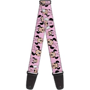 Buckle-Down Guitar Strap - Minnie Mouse Expressions Polka Dot Pink/White - 2" Wide - 29-54" Length