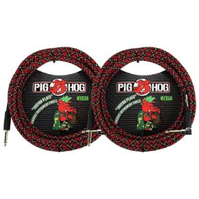 Pig Hog 2 Pack 1/4' Straight to 1/4' Right-Angle Tartan Plaid Instrument Cable, 20 feet PCH20PLR-2