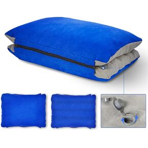 JefDiee Inflatable Camping Pillow with Memory Foam and Washable Cover Camping Gear and Travel Pillow for Airplanes, Camping (Blue)