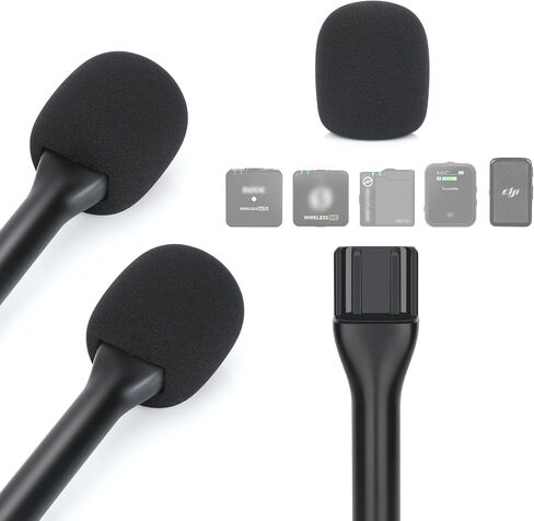YOUSHARES Universal Interview GO Handheld Adapter for Rode Wireless GO II Mic, Wireless GO/Me/Pro, DJI Mic, DJI Mic 2 - Interview Microphone Handle with Mic Cover Foam for Most Wireless Mic, 2 Pack in Kuwait