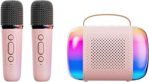 Mini Karaoke Machine for Kids Adults, Portable Bluetooth Speaker with 2 Wireless Microphones & RGB LED Light,for Boys and Girls Toys Birthday Home Party(Y5-White) in Saudi Arabia