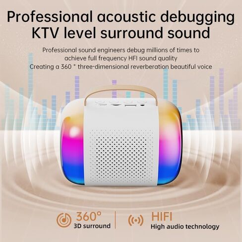 Mini Karaoke Machine for Kids Adults, Portable Bluetooth Speaker with 2 Wireless Microphones & RGB LED Light,for Boys and Girls Toys Birthday Home Party(Y5-White) in Saudi Arabia