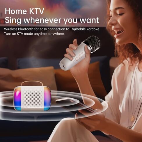 Mini Karaoke Machine for Kids Adults, Portable Bluetooth Speaker with 2 Wireless Microphones & RGB LED Light,for Boys and Girls Toys Birthday Home Party(Y5-White) in Saudi Arabia