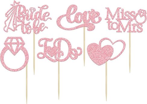 24 قطعة من Gyufise Bride to Be Cupcake Toppers باللون الذهبي الوردي اللامع I Do Love Heart Ring Miss to Mrs Cupcake Picks لتزيين كعكة الزفاف لحفلات الزفاف والخطوبة العازبة in Kuwait