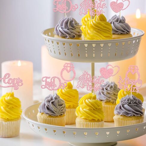 24 قطعة من Gyufise Bride to Be Cupcake Toppers باللون الذهبي الوردي اللامع I Do Love Heart Ring Miss to Mrs Cupcake Picks لتزيين كعكة الزفاف لحفلات الزفاف والخطوبة العازبة in Kuwait