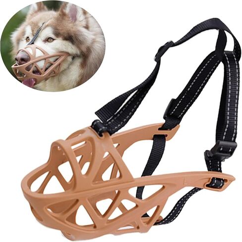 Dog Muzzle, Adjustable Pet Mask with Reflective, Breathable Pet Mask for Large Dogs, Medium Dogs, Small Dogs, Prevents Chewing and Biting,Basket Muzzle for Dogs in Saudi Arabia