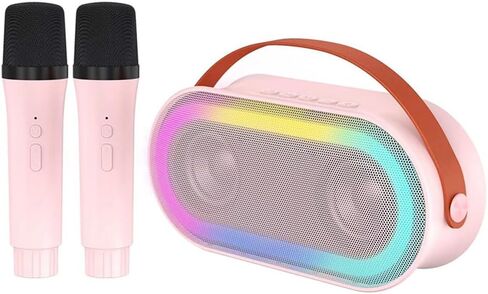 Karaoke Machine Wireless Mini Karaoke Machine with 2 Wireless Microphones Karaoke Mic Mini Karaoke Microphone Portable BT Speaker Rechargeable for Girls Boys Birthday Party in Saudi Arabia