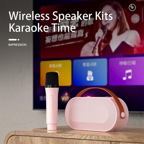 Karaoke Machine Wireless Mini Karaoke Machine with 2 Wireless Microphones Karaoke Mic Mini Karaoke Microphone Portable BT Speaker Rechargeable for Girls Boys Birthday Party in Saudi Arabia