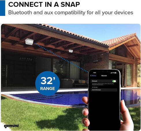 Gemini Outdoor Bluetooth Speakers, Daisy-Chain Pair, Wall-Mount, 6.5" in Kuwait