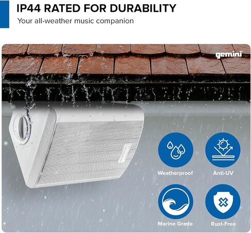 Gemini Outdoor Bluetooth Speakers, Daisy-Chain Pair, Wall-Mount, 6.5" in Kuwait