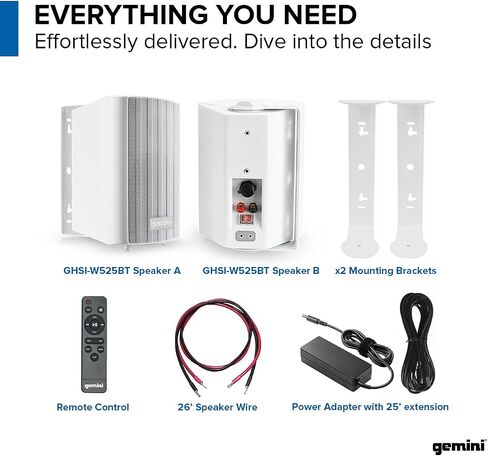 Gemini Outdoor Bluetooth Speakers, Daisy-Chain Pair, Wall-Mount, 6.5" in Kuwait