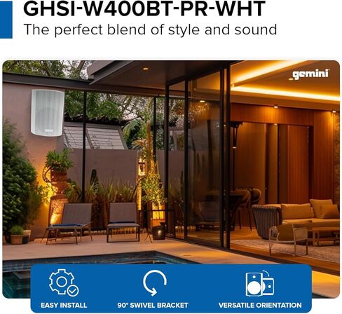 Gemini Sound GHSI-W650BT-PR-WHT 6.5" Inch Powerfull Bass Woofer 300 Watt Peak Power Waterproof Bluetooth Wall & Ceiling Mount Wired Speakers Pair Easy Daisy Chain for Home Outdoor Pool & Patio, White in Kuwait