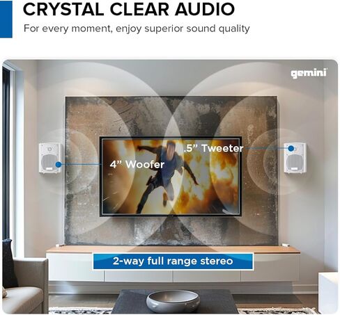 Gemini Sound GHSI-W650BT-PR-WHT 6.5" Inch Powerfull Bass Woofer 300 Watt Peak Power Waterproof Bluetooth Wall & Ceiling Mount Wired Speakers Pair Easy Daisy Chain for Home Outdoor Pool & Patio, White in Kuwait