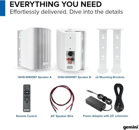 Gemini Sound GHSI-W650BT-PR-WHT 6.5" Inch Powerfull Bass Woofer 300 Watt Peak Power Waterproof Bluetooth Wall & Ceiling Mount Wired Speakers Pair Easy Daisy Chain for Home Outdoor Pool & Patio, White in Kuwait