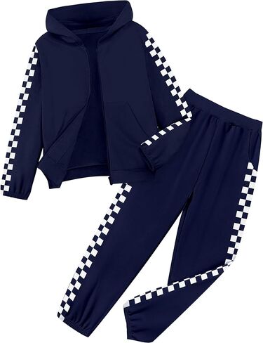 Unisex Boys Girls Clothes Plaid 2 Piece Outfits Athletic Tracksuit Hooded Sweatshirt and Sweatpants Kids Sweatsuits in Kuwait