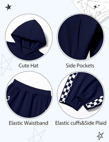 Unisex Boys Girls Clothes Plaid 2 Piece Outfits Athletic Tracksuit Hooded Sweatshirt and Sweatpants Kids Sweatsuits in Kuwait