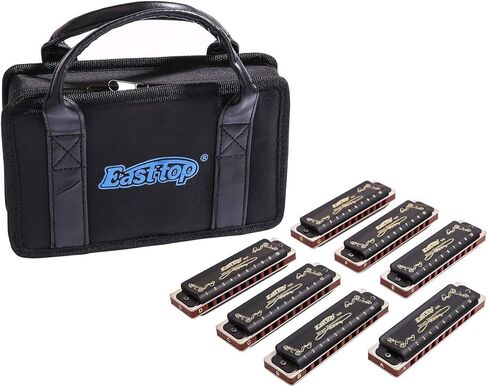 Diatonic Harmonica 10 Hole Blues Harmonica T008K Harmonica set 7 Keys box for Beginners, Adults, Students, Professional Players, Band Instruments (Black ABCDEFG) in Saudi Arabia