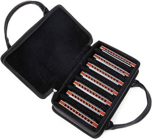Diatonic Harmonica 10 Hole Blues Harmonica T008K Harmonica set 7 Keys box for Beginners, Adults, Students, Professional Players, Band Instruments (Black ABCDEFG) in Saudi Arabia