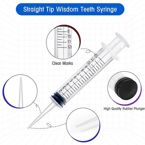 7Pack Wisdom Teeth Syringe, 12ml/cc Dental Syringe with Curved Tip & Measurement, Curved Dental Irrigation Syringe, Disposable Sealed for Dental Care, Oral Tonsil Stone, Feeding, Liquid Injection in Kuwait