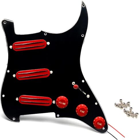 سلك مسبق التحميل Strat Black Pickguard SSS مع مجموعة التقاطات حمراء مزدوجة ساخنة تناسب القيثارات ذات النمط Strat سلكي اختيار الحرس محمل للغاية عالي الإخراج لاقط السكك الحديدية الساخنة in Saudi Arabia