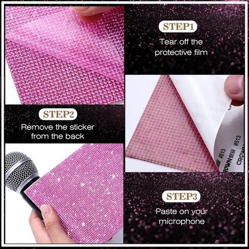 Facmogu 3 قطع من ملصقات الميكروفون اللامعة اللامعة، ملصقات غطاء مقبض الميكروفون للميكروفون DIY، أوراق حجر الراين اللامعة ذاتية اللصق ملصقات حجر الراين الكريستالية لديكور الميكروفون - بحيرة زرقاء in Kuwait